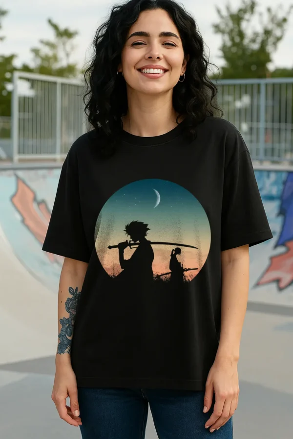 Samurais under the moon T-Shirt Drop shoulder T Shirt – Unisex - Image 2