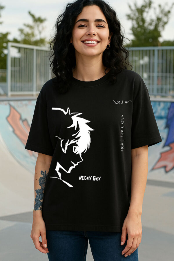 Cool White Anime Drop Shoulder T Shirt - Unisex - Image 2