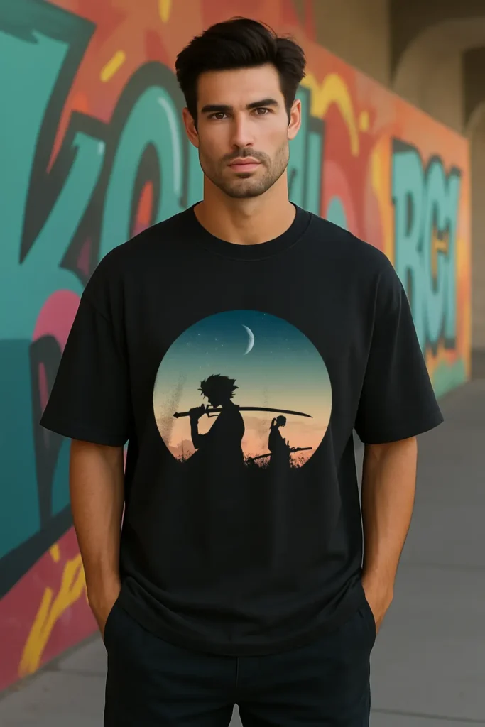 Samurais under the moon T-Shirt Drop shoulder T Shirt – Unisex
